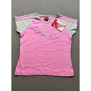 New York Jets NFL Shirt Girls Large Pink Logo Short Sleeve Pullover Tee Kids.